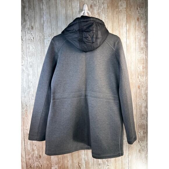 Kenneth Cole Jacket Womens L Gray Black Pockets Cinch Waist Button Zip Outerwear - Picture 2 of 7